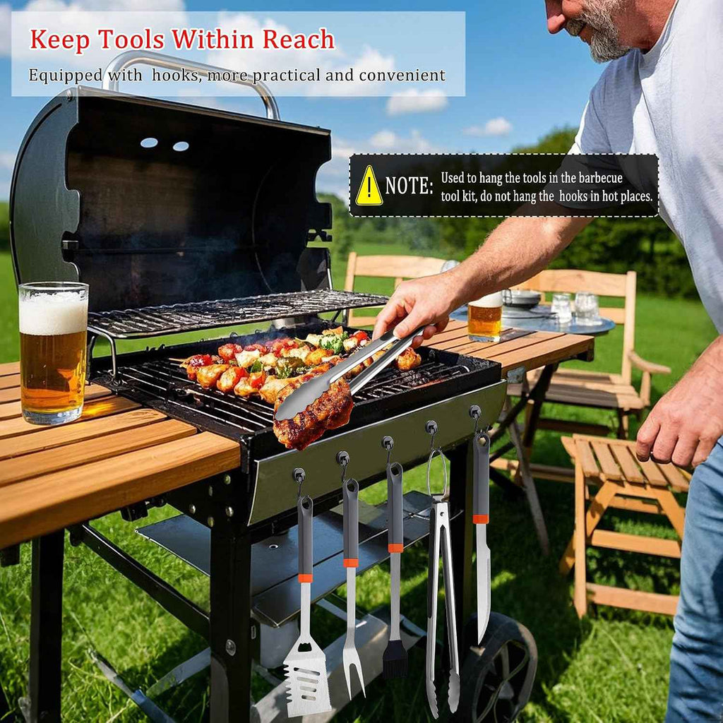 11-Piece Grill Tools Set, BBQ Grilling Accessories with Tongs & Spatua | Stainless Steel Portable Grill Tools Kit with Hooks & Apron Storage Bag for Camping, Grilling Gifts for Men Dad