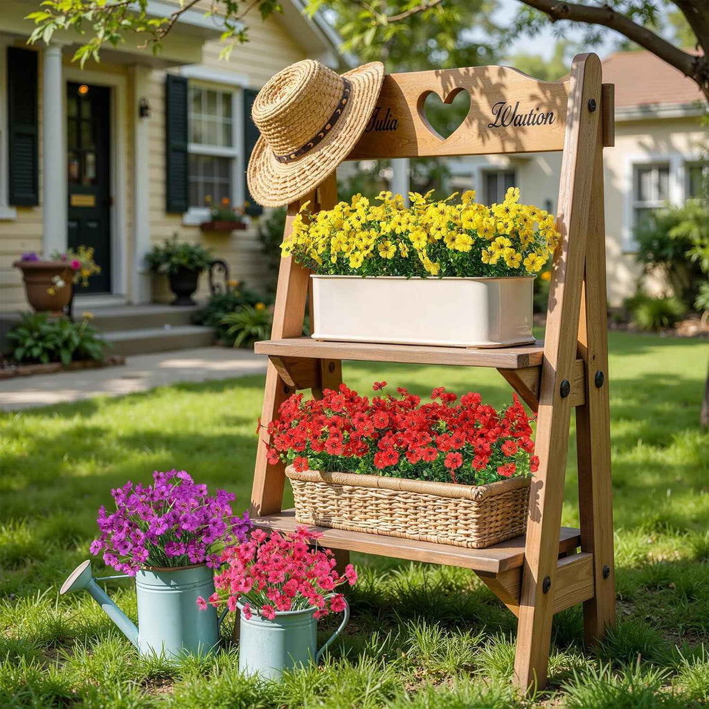 Alupssuc 24 Bundles Artificial Daisy Flowers UV Resistant for Outdoor Decor | Silk & Plastic, Spring Faux Plants Greenery, Bendable Stems, for Porch Patio Hanging Window Planter Yard Outside, 4 Colors