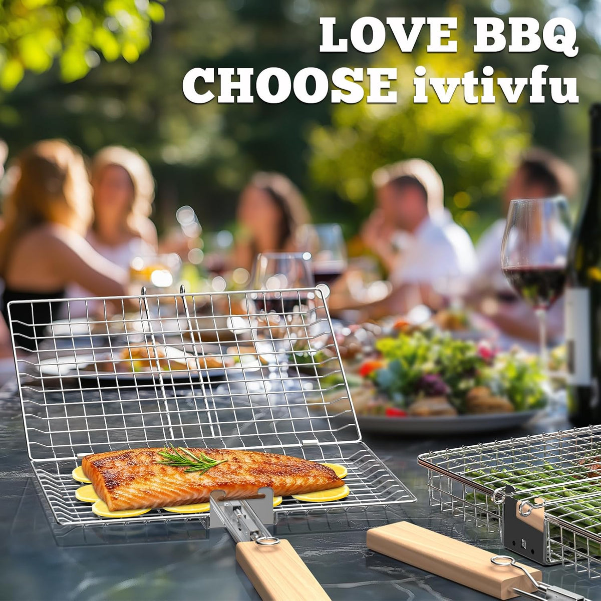 Nesting Grill Basket Set, BBQ Accessories, Outdoor Camping, Gifts for Men | 304 Stainless Steel, Removable Handle, Smoker Rack grilling Tools for Fish Vegetable, Cooking Grate, Birthday for Dad Husband
