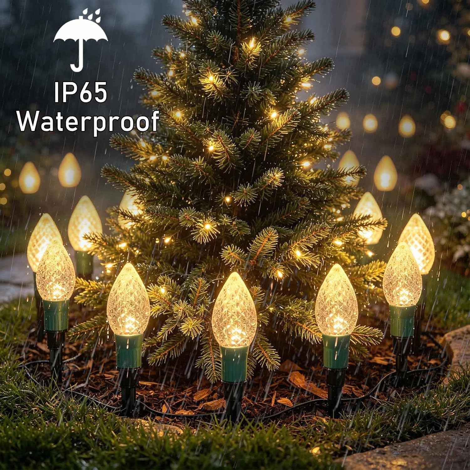 Upgraded 2 in 1 20-Pack Solar Christmas C9 Strawberry Lights Outdoor Christmas Decorations, 8 Modes Waterproof Solar Xmas Lights for Outsdie Garden Yard Front Porch Pathway Cemetery Decor