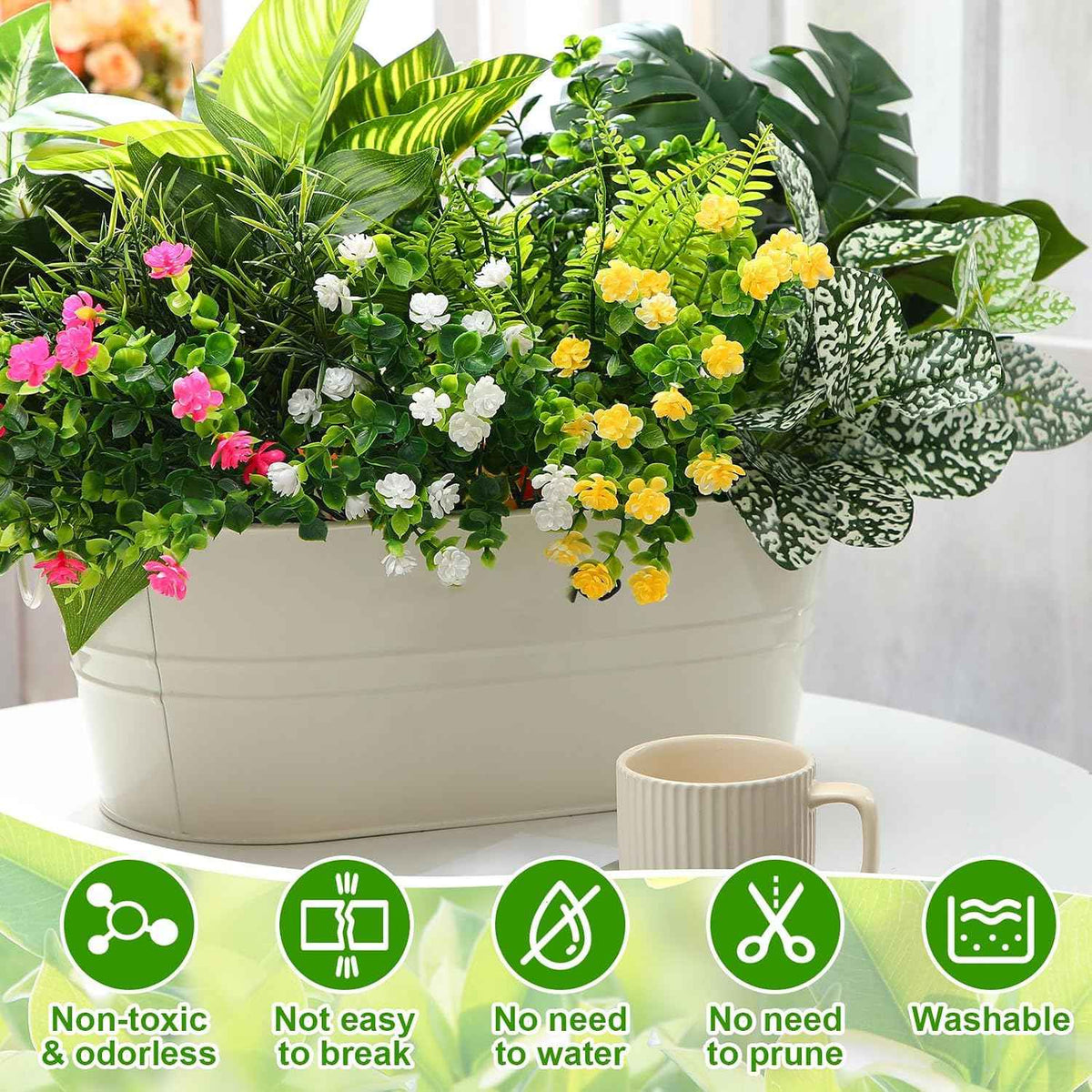 Thiccywoov 60 Bundles Outdoor Artificial Fall Flowers Bulk,Spring,Green | Fake Autumn Plants 15 Styles, UV Resistant Plastic Plants, for Window Box Porch Patio Home Garden, Thanksgiving Fall Decor