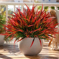 Waipfaru 12 Bundles Fake Plants Outdoor Artificial Grass Greenery Stems UV Resistant Faux Plants Shrubs for Home Garden Pathway Window Box Front Porch Spring Summer Decor (Gradient Red)