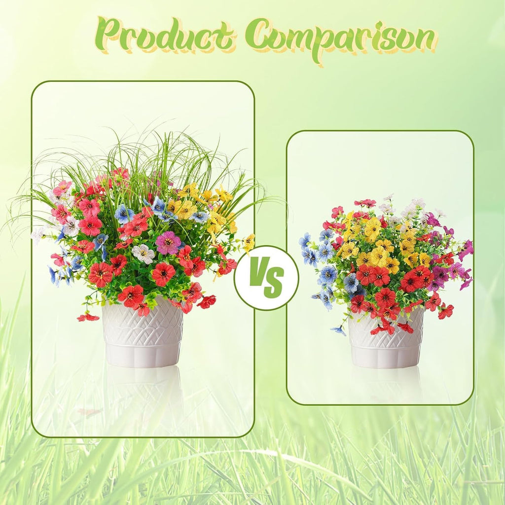 12 Bundles Artificial Outdoor Flowers, UV Resistant for Planters and Garden