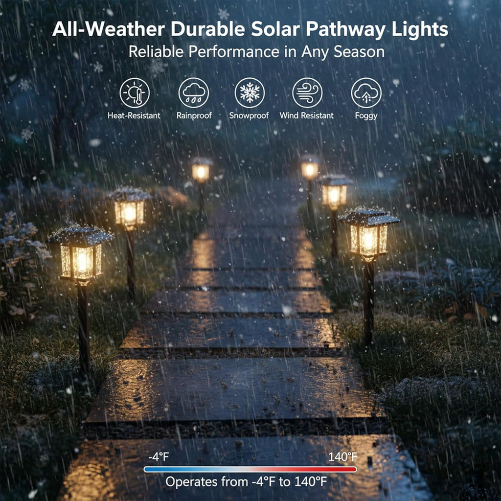 XMCOSY+ Solar Pathway Lights Outdoor 4 Pack, Warm White Solar Garden Lights | IP65 Waterproof, 2-Tone Stainless Steel & Glass, LED Edison Glow Landscape Lighting for Walkway Yard Patio Driveway Decor