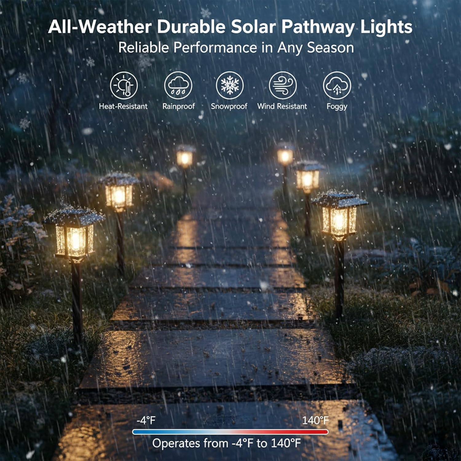 XMCOSY+ Solar Pathway Lights Outdoor 4 Pack, Warm White Solar Garden Lights | IP65 Waterproof, 2-Tone Stainless Steel & Glass, LED Edison Glow Landscape Lighting for Walkway Yard Patio Driveway Decor