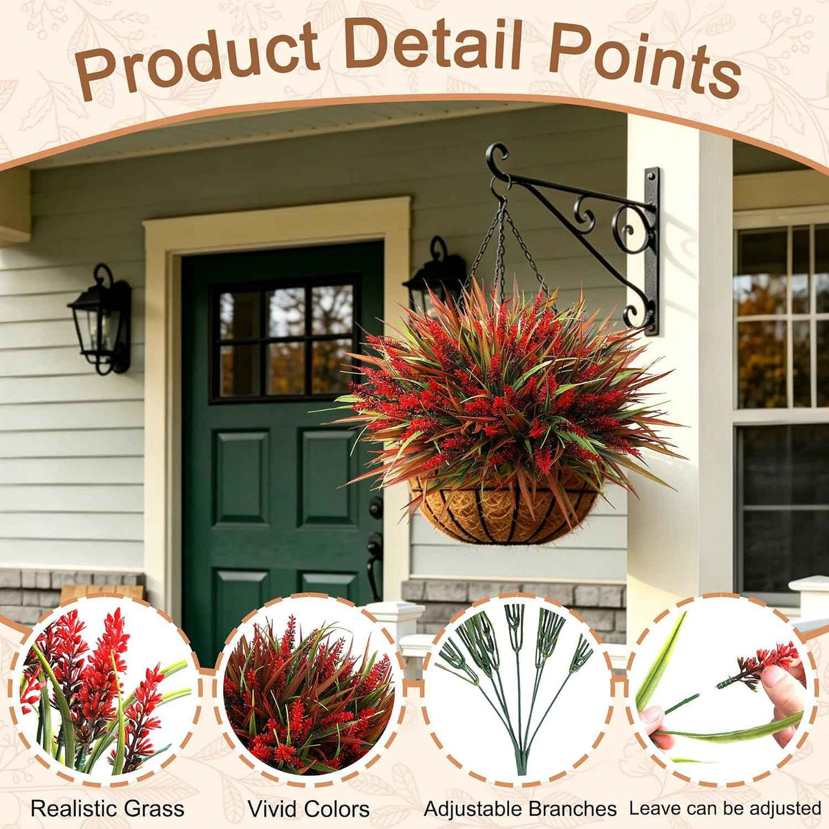 Fake Plants with Artificial Lavender Flower for Outdoor Porch Fall Decor | 12 Pcs UV Resistant Faux Greenery with Realistic Gradient Grass Waterproof for Patio Window Box Yard Outside Decoration