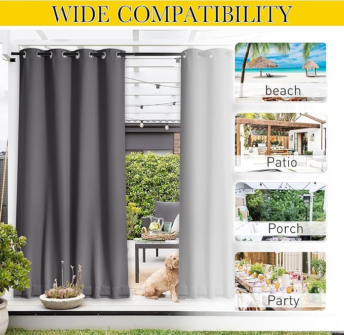 NICETOWN 2 Panels Outdoor Curtains Waterproof Grommet & Back Tab on Top & Bottom - Image 7