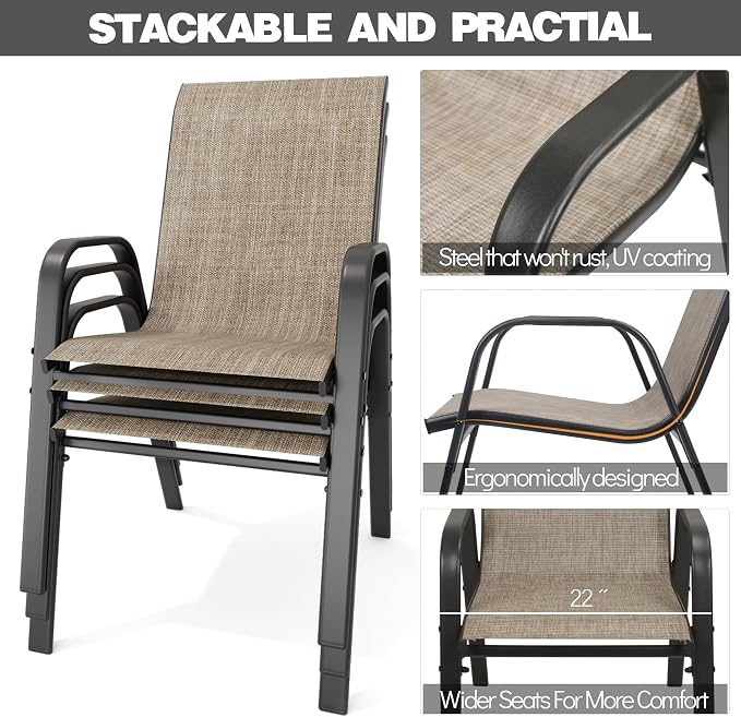 Patio Chairs Set of 8, Stackable Outdoor Dining Chairs - Image 4
