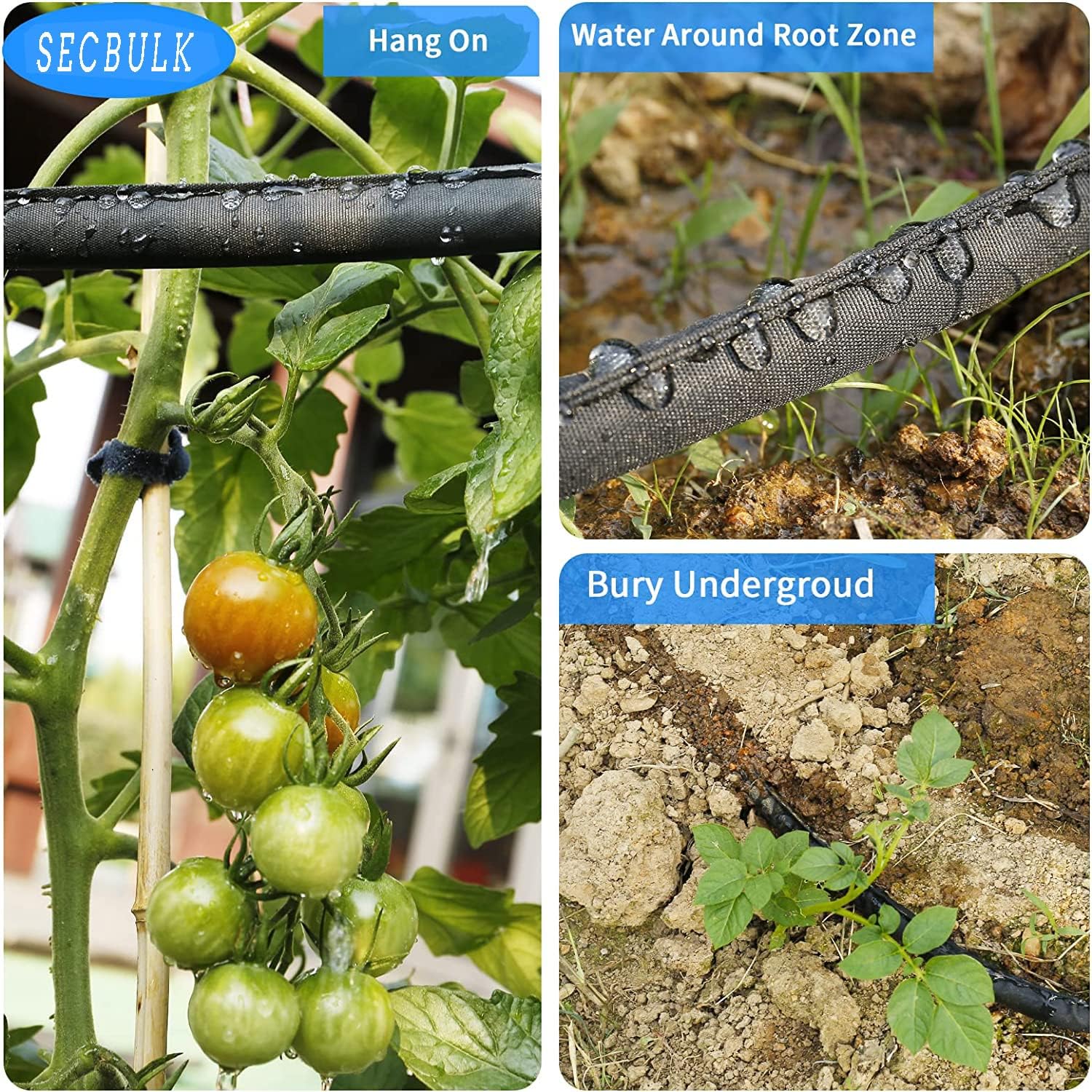 Secbulk 2026 Flat Soaker Hose 100 ft for Garden, 100' (50ft x 2) Linkable Drip Hose Diy Garden Irrigation System Saving 80% Water, Dual-layer Leak-free Design Water Hose with Holes