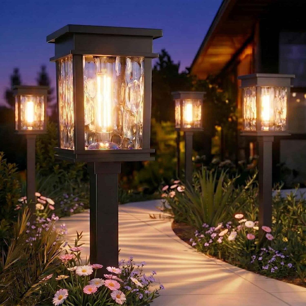 XMCOSY+ Solar Pathway Lights, 4 Pack 2-in-1 Landscape Lighting for Garden | Warm & Cool White Yard Light, 25/50 LM, Auto On/Off Decor Solar Powered Outdoor Lights for Lawn Walkway Driveway Lights