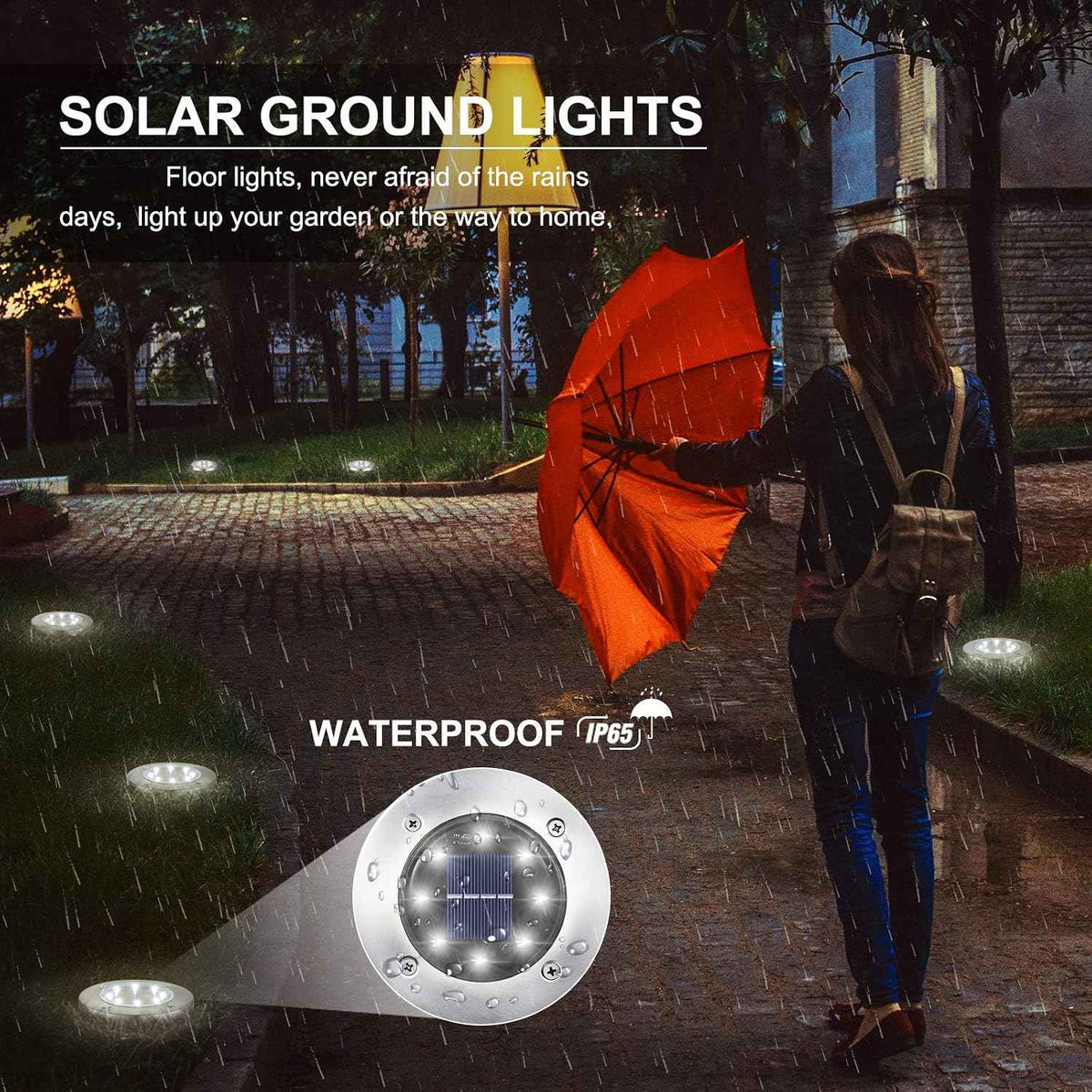 LYHOPE Solar Ground Lights Outdoor, 16 Pack 8 LED Solar Disk Lights Waterproof Garden In-ground Pathway Light Landscape Lighting for Lawn,Yard,Deck,Patio,Walkway (White)