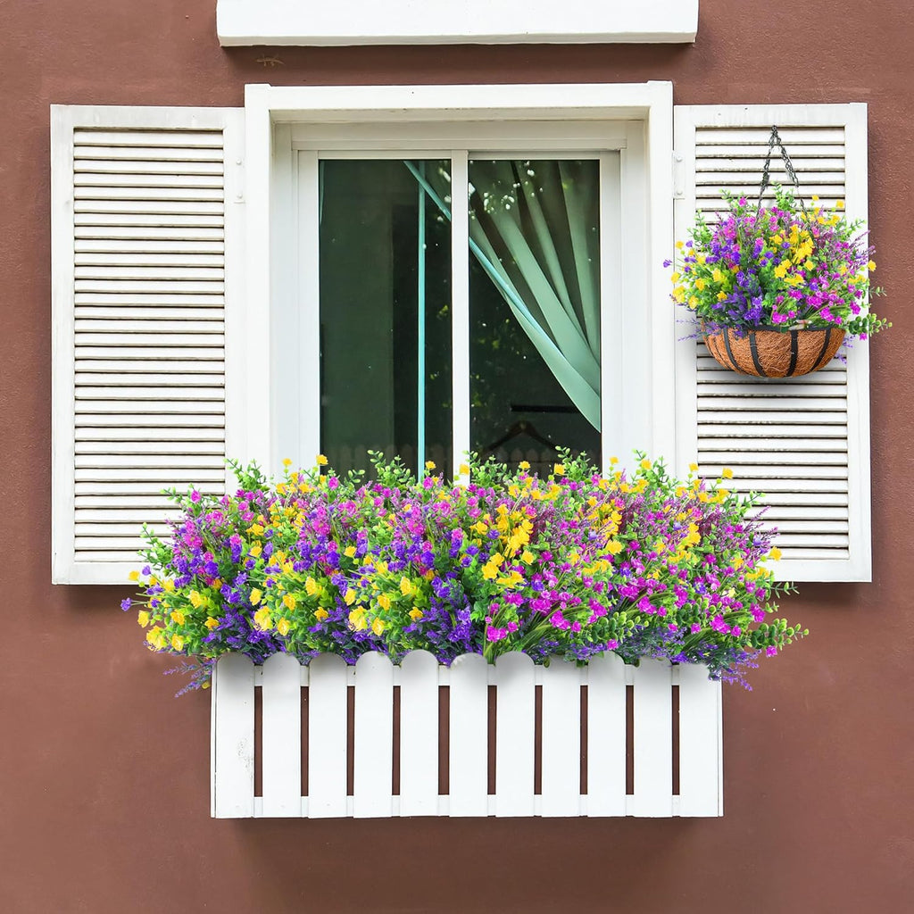 Sggvecsy Artificial Flowers for Outdoors 24 Bundles UV Resistant Boxwood Shrubs Artificial Eucalyptus Fake Plants Faux Plastic Greenery for Farmhouse Garden Indoor Outdoor Home Decoration（Mixed color）