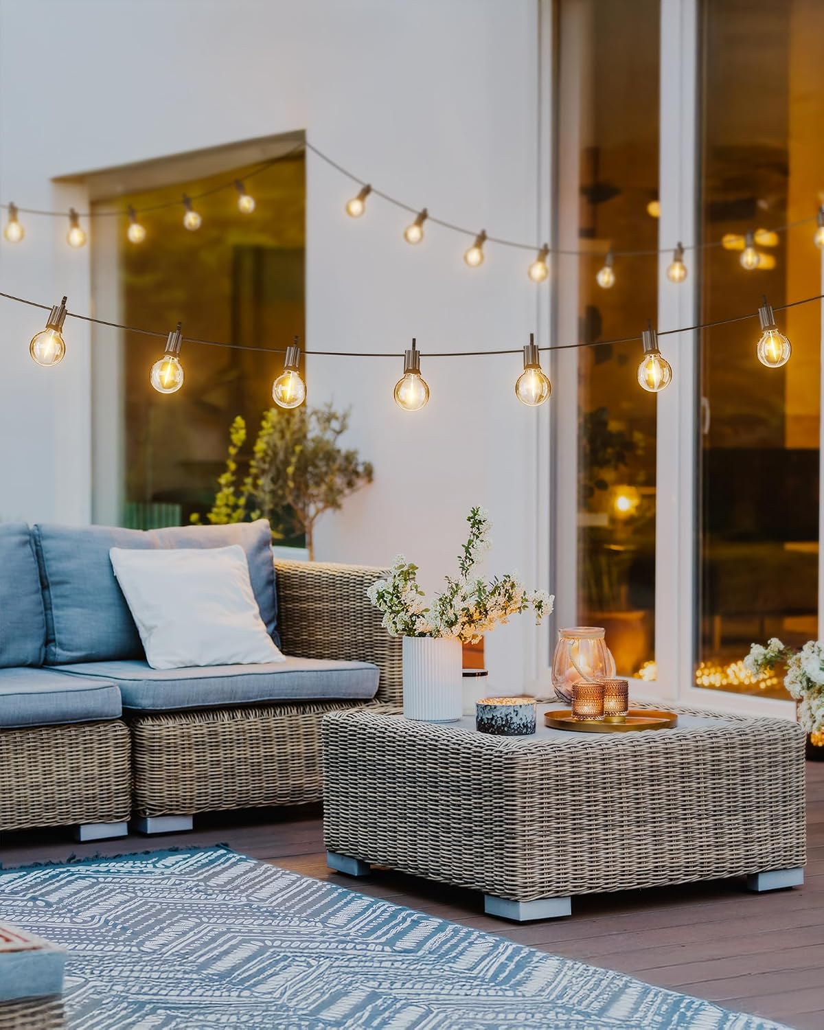 Brightown Outdoor String Lights, 29FT G40 LED IP65 Waterproof Patio Lights | 12 Shatterproof Edison Bulbs, Plug-In, Dimmable, Connectable, Hanging Light for Backyard Porch Party Decor, Warm White