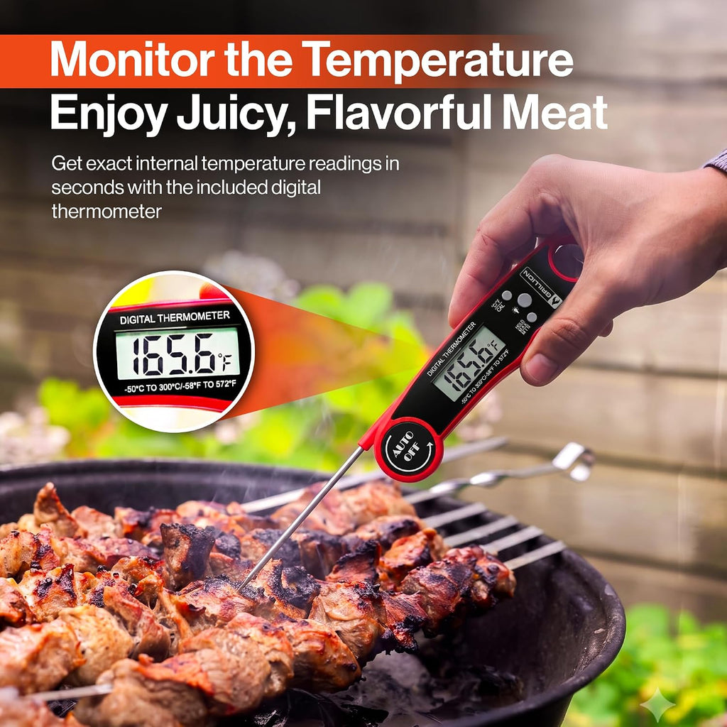 5PCS Grilling Tools for Outdoor Grills - Premium Grilling Utensil Set - Spatula, Tongs, Fork, Thermometer & Brush with Carrying Bag - BBQ Grill Sets for Men - BBQ Grill Accessories Gifts