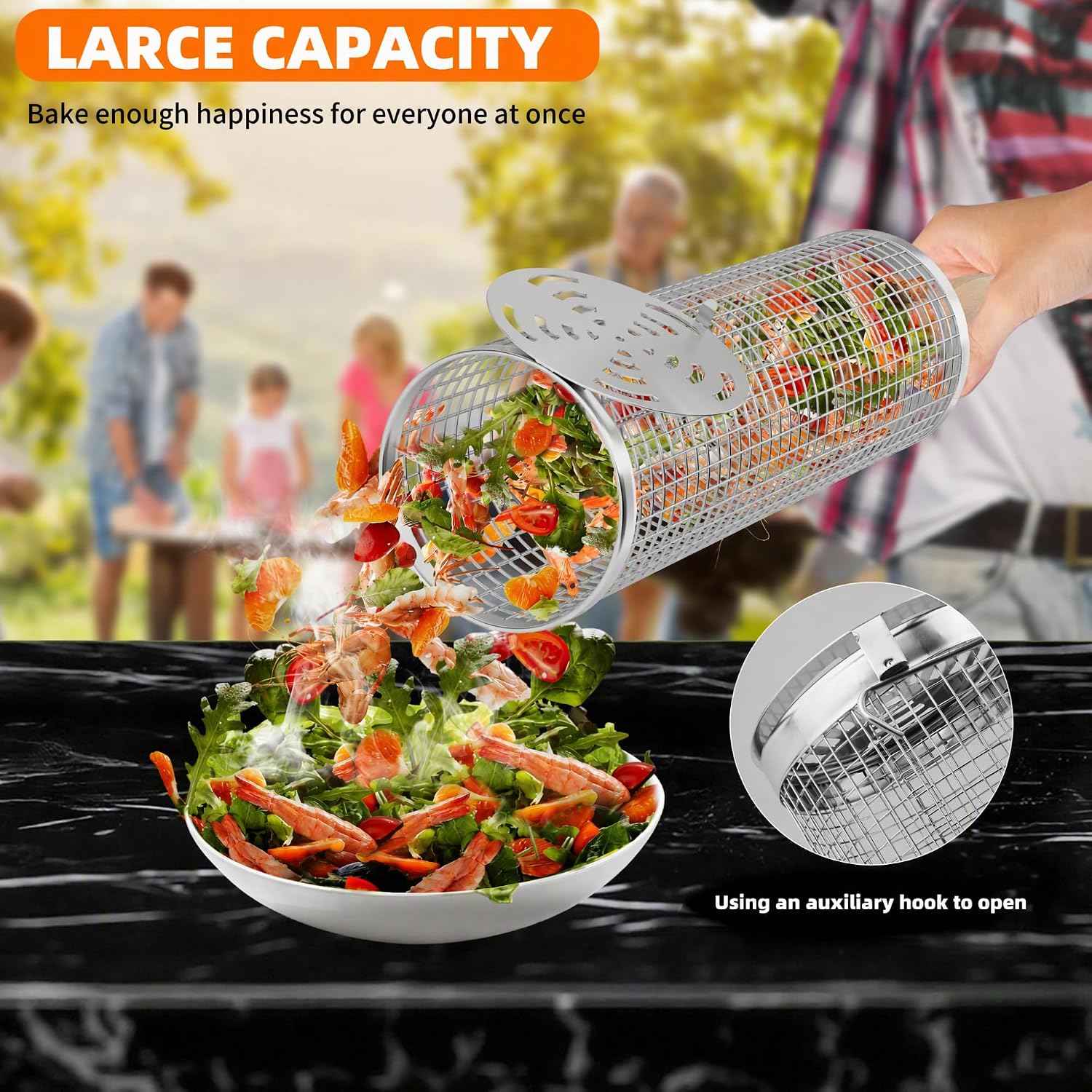 Rolling Grill Baskets, 304 Stainless Steel Grill Basket BBQ Tools | Grill Vegetable, Removable Handle, Heat Resistant, Dishwasher Safe, Nesting Storage, Outdoor Camping, BBQ Gifts for Men Dad