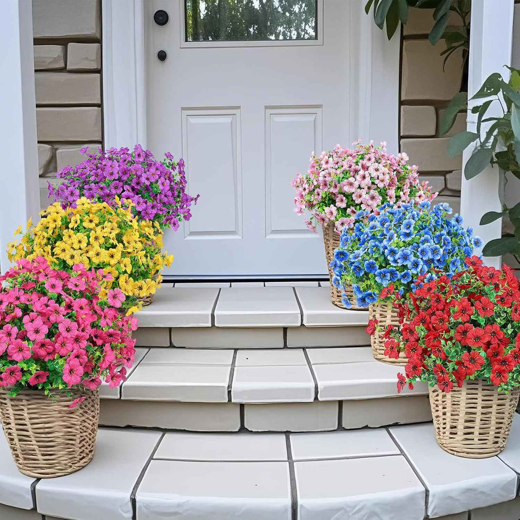 Ouddy Decor 24 Pcs Artificial Flowers for Outdoors Decorations, Multicolor | Colorful lifelike flowers, UV resistant, faux plastic plants, for garden porch window table vase home indoor outdoor decor