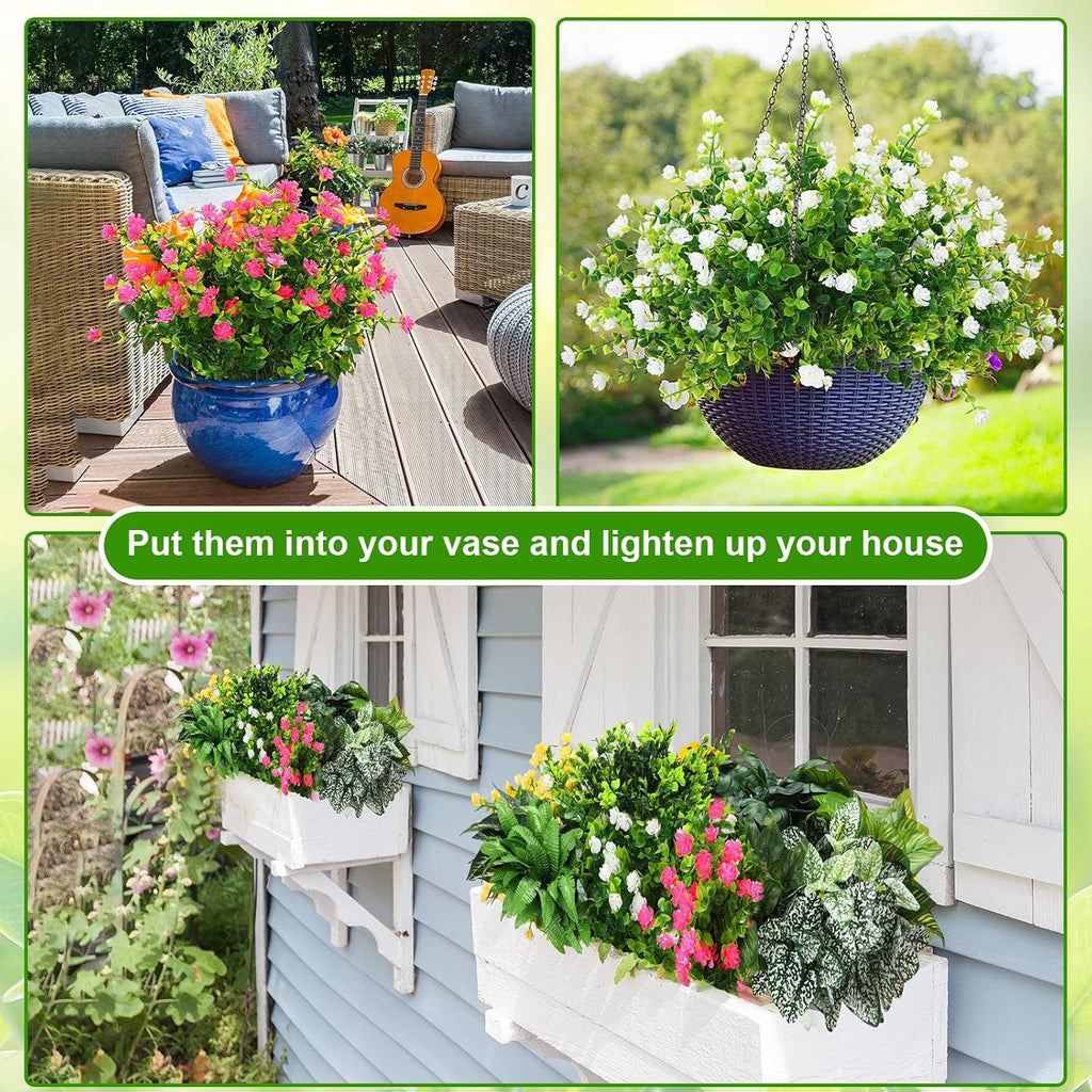 Thiccywoov 60 Bundles Outdoor Artificial Fall Flowers Bulk,Spring,Green | Fake Autumn Plants 15 Styles, UV Resistant Plastic Plants, for Window Box Porch Patio Home Garden, Thanksgiving Fall Decor