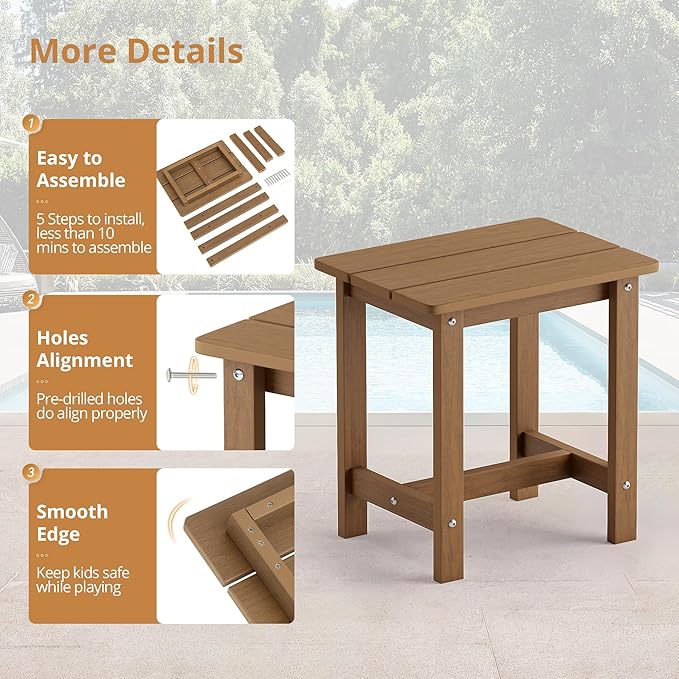 LUE BONA Outdoor Side Table, HDPS Small Outdoor Table, Adirondack Side Table - Image 7