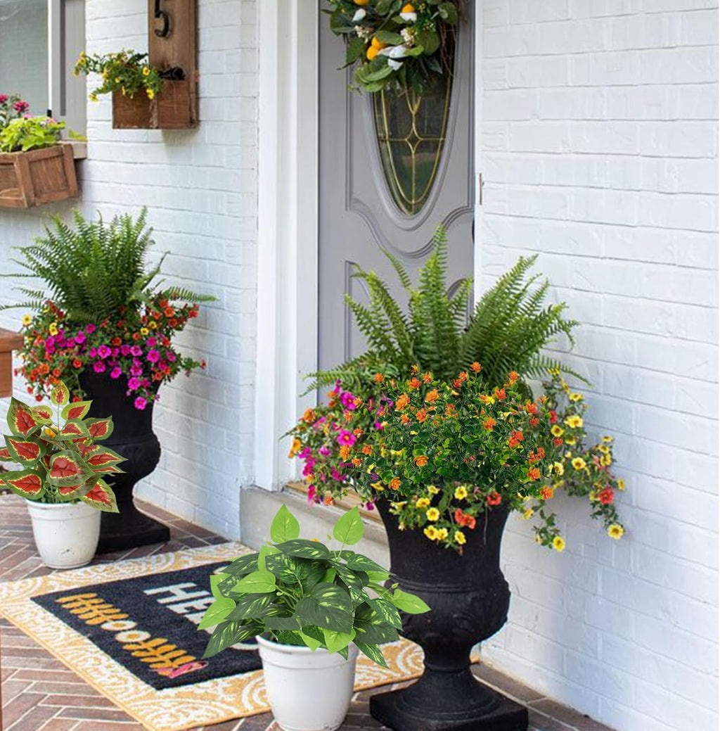 24 Pcs Artificial Plants Outdoor, UV Resistant Fake Flowers Greenery Stems | Plastic Waterproof Fake Greenery Stems Bulk, Faux Outside Hanging Plants, Easy Styling for Garden, Porch, Patio
