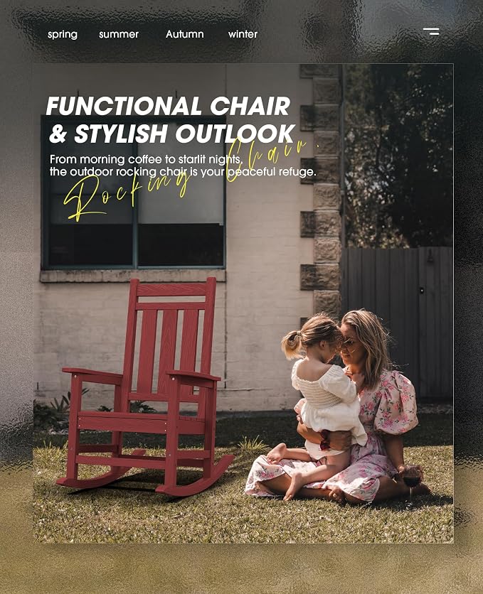 KINGYES Oversized Outdoor Rocking Chair, All-Weather Patio Rocking Chairs - Image 8