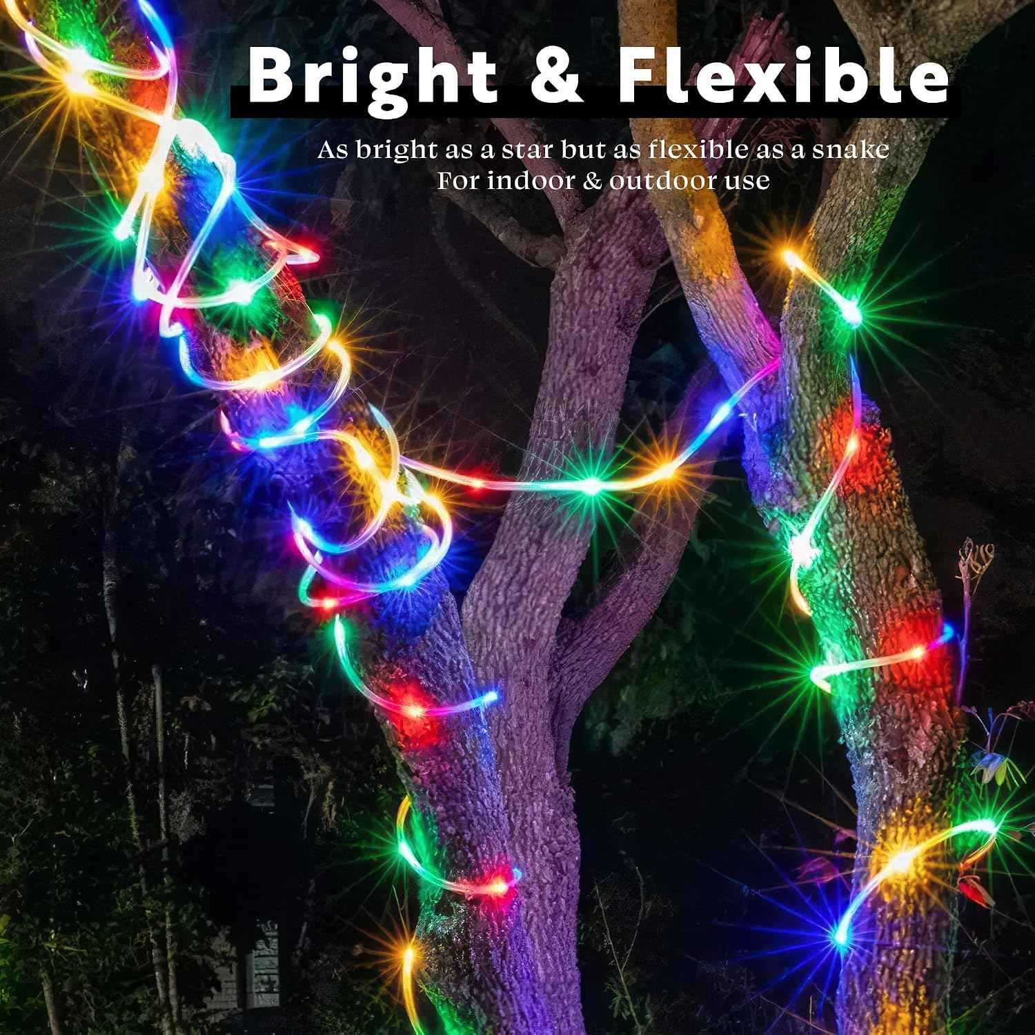 10ft Colorful LED Rope Light, 8 Modes, Waterproof Outdoor Accent Lighting w/Remote, Flexible Clear Tube, ETL Certified, Garden, Patio, Backyard, Holiday Christmas, Palm Tree, Ambient Décor