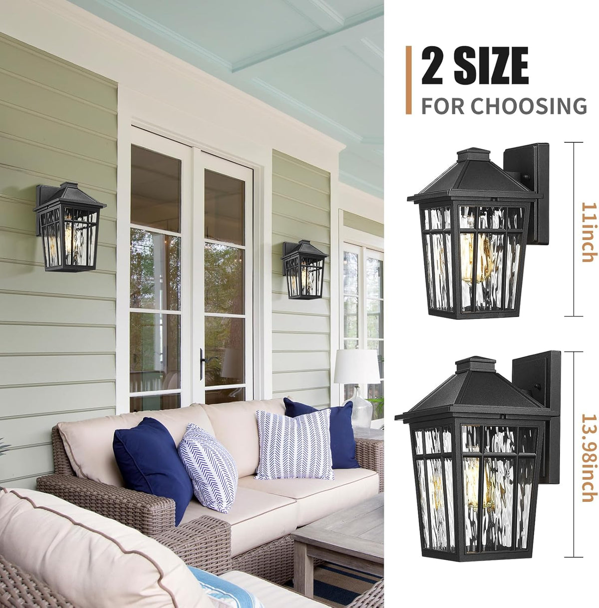 Darkaway Outdoor Wall Lights for House, Exterior Lighting Fixtures Wall Mount Porch Lights Waterproof Outdoor Sconce Lights with Water Ripple Glass for Patio Hallway Garage