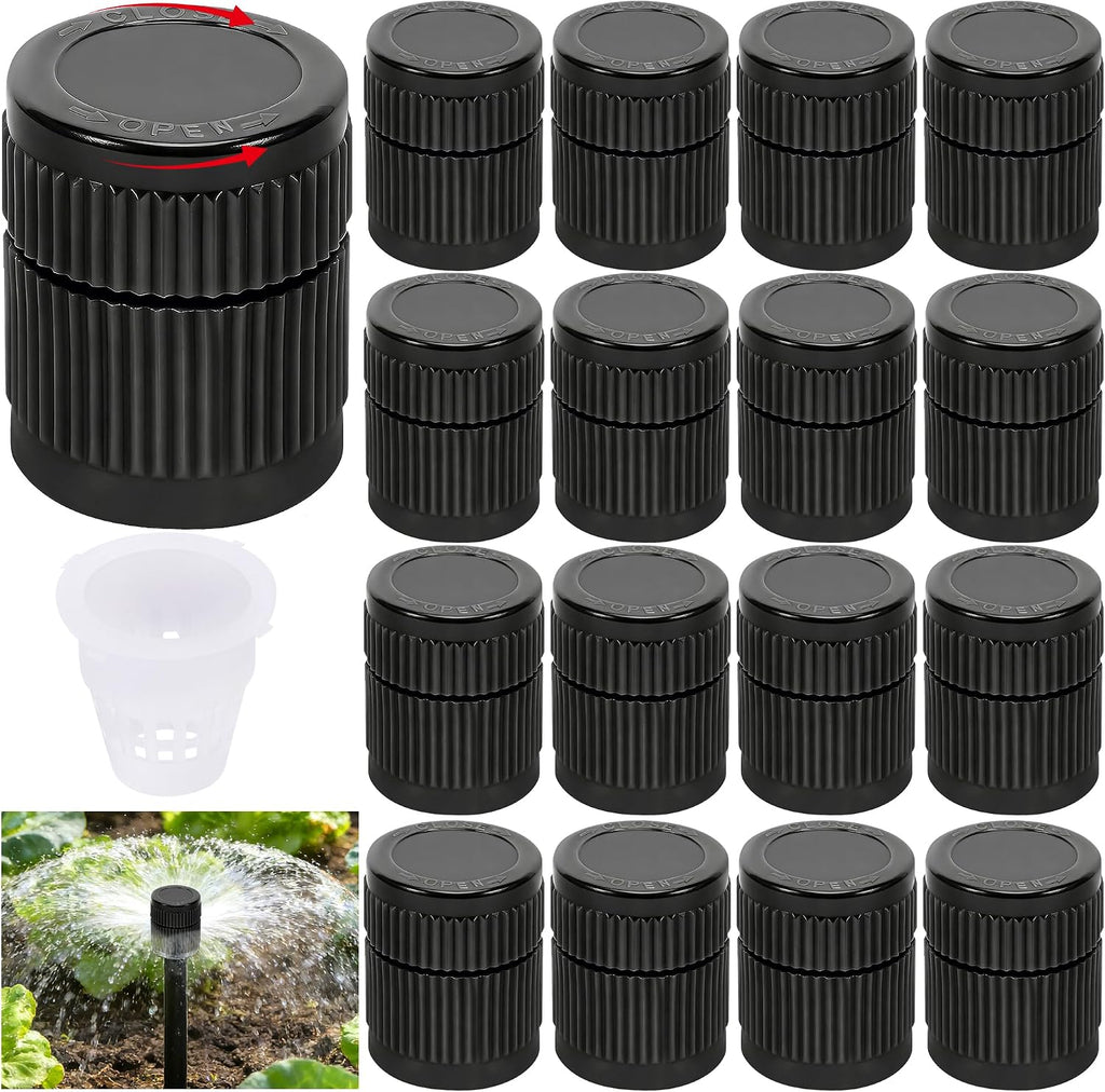 16 Pcs Mushroom Bubbler Sprinkler Head with Flow Control, Black | Shrub Head Bubbler, Drip Irrigation Sprinkler Shrub Head for 1/2 Inch Hose External Thread Garden Watering System