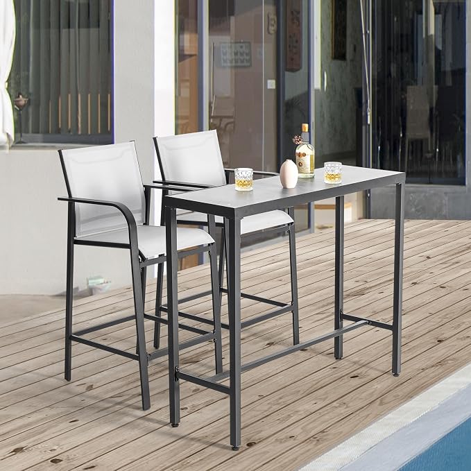 NUU GARDEN 3-Piece Outdoor Bar Set, Patio Bar Table and 2 Textilene High Bar - Image 3