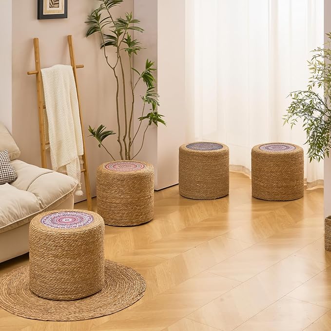 Handwoven Ottoman Pouf, Natural Seagrass Footstool, Round Braided Outdoor Seat - Image 7