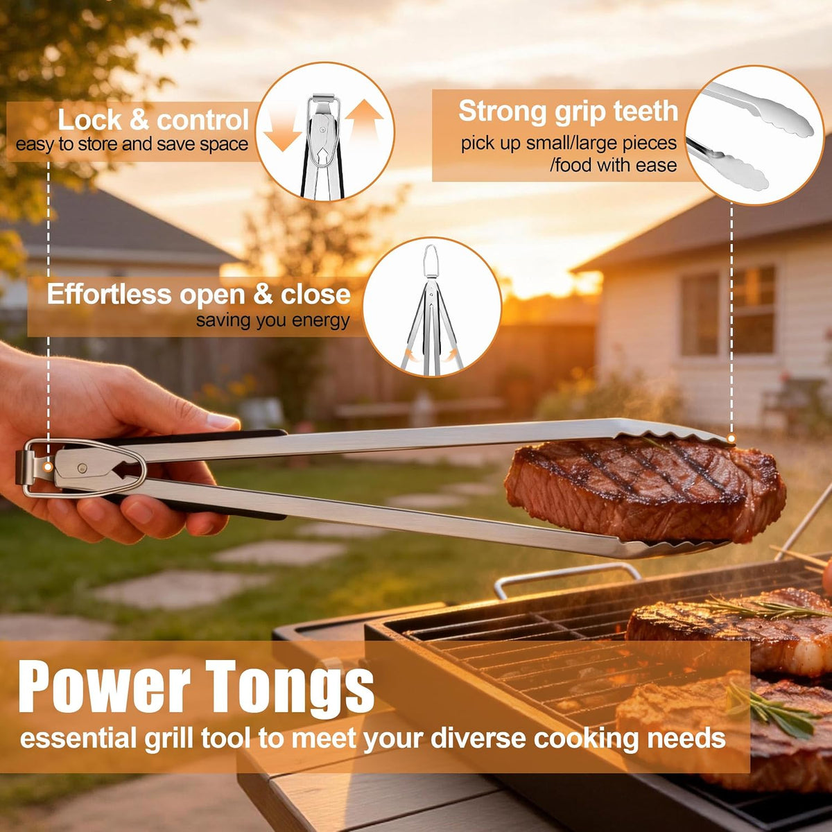 BBQ Accessories, HaSteeL 18In Grill Tools for Outdoor Grill - 4 Pack | Stainless Steel Grill Accessories for Camping, Heavy-Duty Grill Spatula, Tong, Fork, Brush, Campfire Cooking Utensils for Men