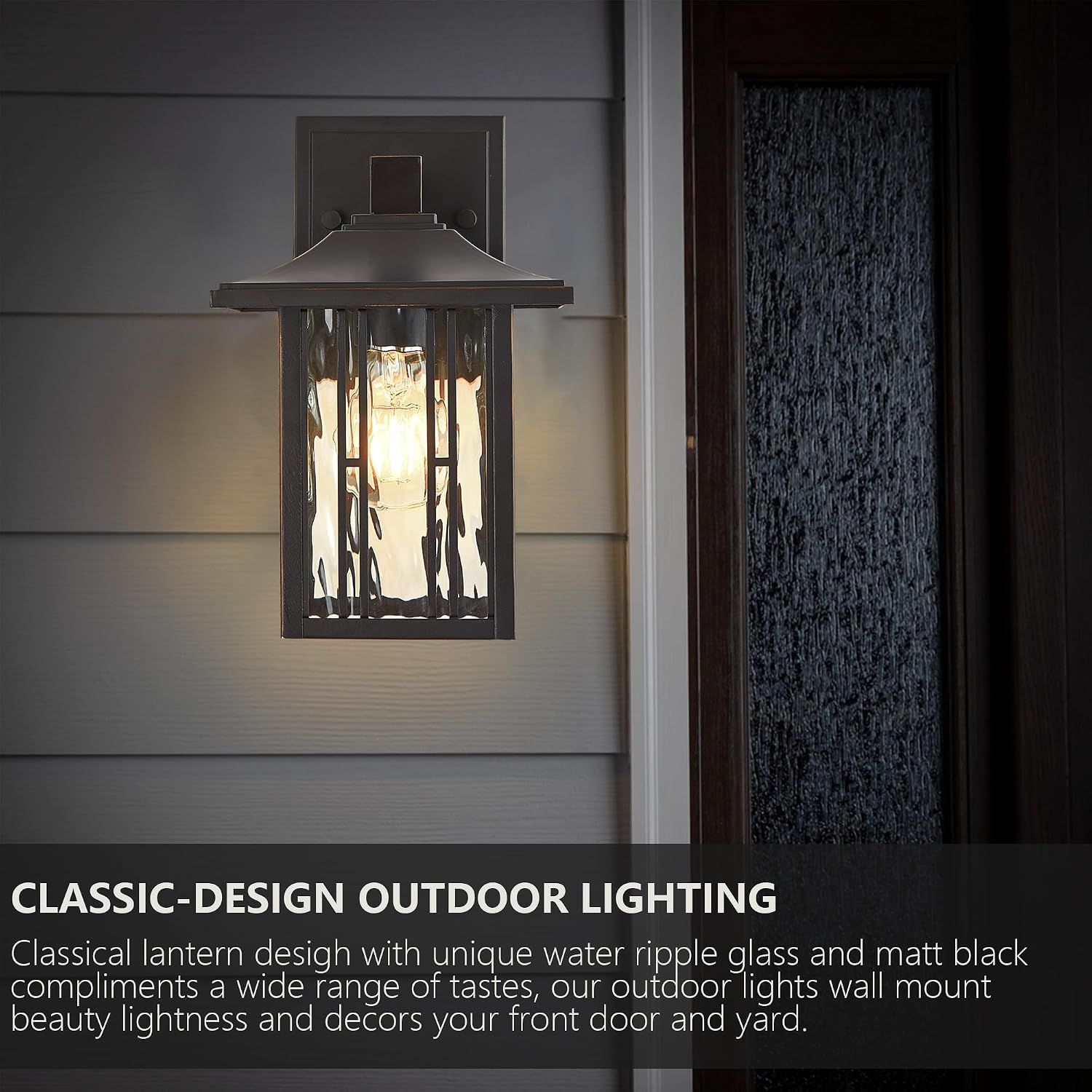 Outdoor Wall Lights Exterior, Front Porch Lights, Wall Sconce Wall Mount, Waterproof Wall Lantern with Water Ripple Glass, Black Lighting Fixtures for Garage, Patio House-2 Packs