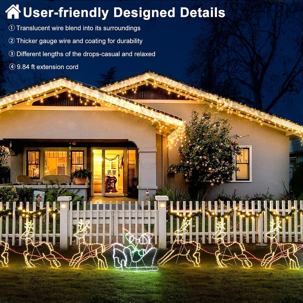 33ft 400 LED Icicle Lights for Outside Warm White Christmas Lights Outdoor | Plug in Connectable Twinkle Lights 8 Modes Timer Waterproof for House Patio Eaves Window Party Indoor Holiday Xmas Decoration