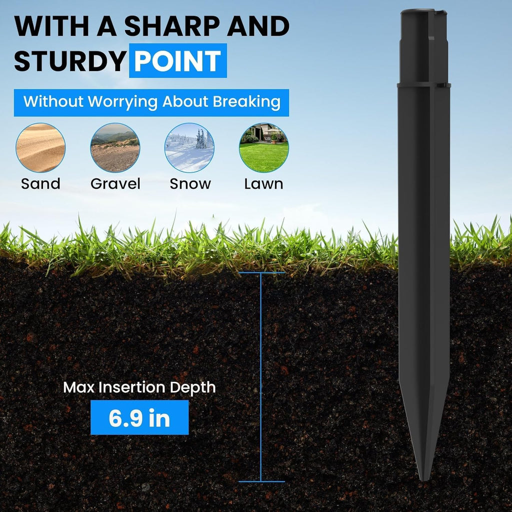SDTC Tech 6 Pack ABS Solar Torch Light Stakes, Fit 0.83" ID Round Pole | Reinforced Garden Ground Plastic Spikes, 8.2" Length Plug Connector, for Solar Pathway Lights Garden Lights Torch Lights