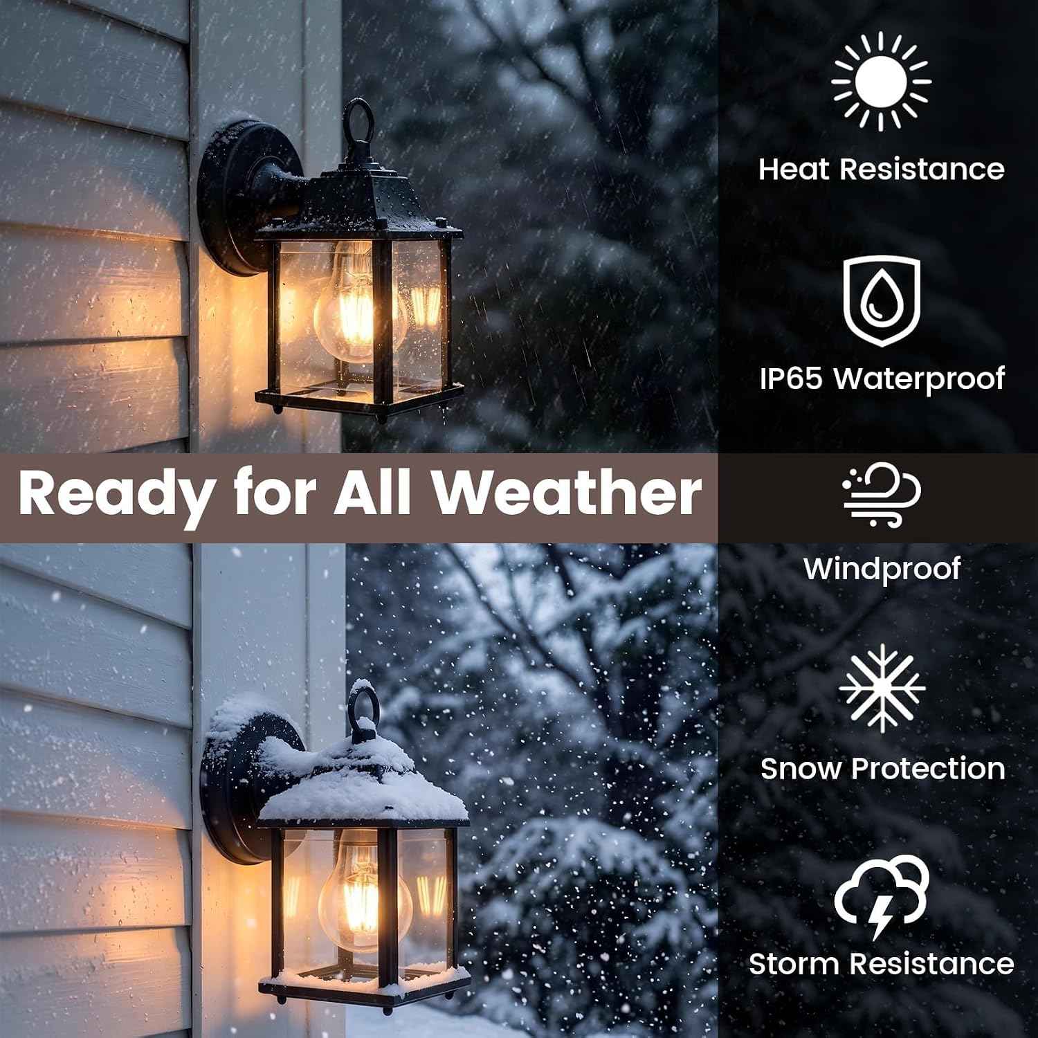 Outdoor Porch Light for House E26 Aluminum Glass, Black, 1 Pack | IP65 Waterproof Outdoor Wall Light Fixture, E26 Base 60W Max Exterior Wall Lantern Sconce for Front Door, ETL UL CSA Listed