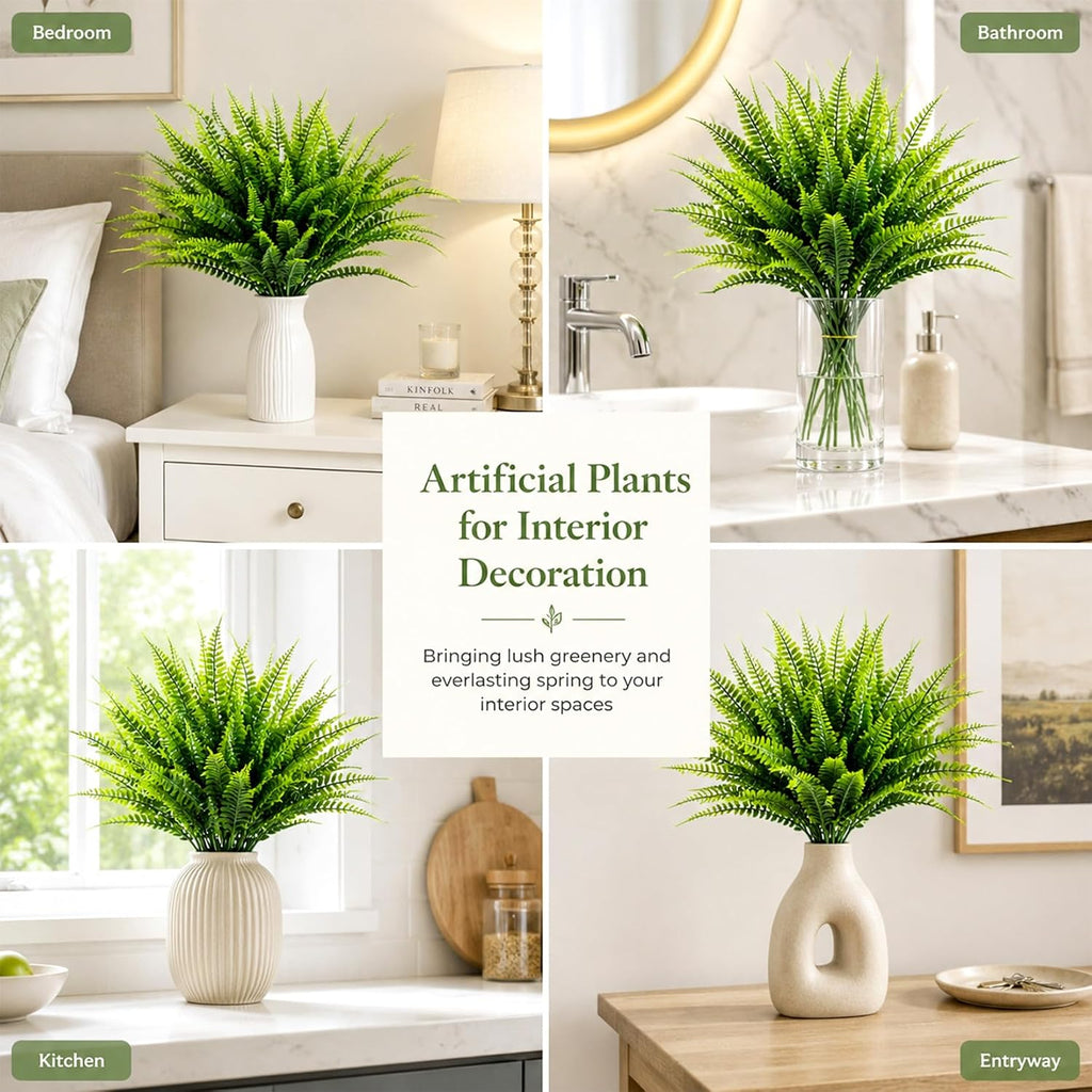 MAQIHAN 10PCS Fake Fern for Outdoor - Artificial Boston Fern Stems Decor | Realistic Fake Greenery for Large Planters, Vase, Porch, Patio, Garden Decor, Faux Plants for Indoor, Outdoor Home Decoration