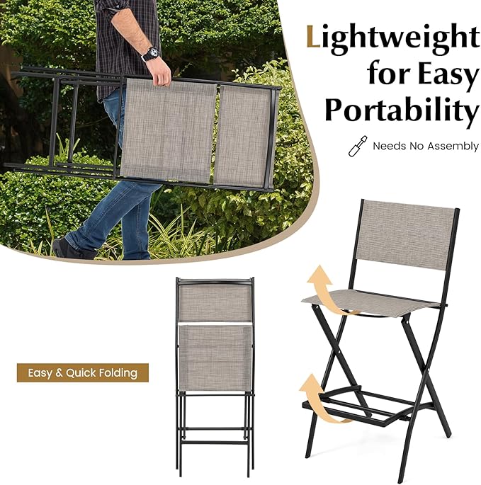 COSTWAY Outdoor Patio Bar Chair Set of 4, Folding Bar Height Stool - Image 6