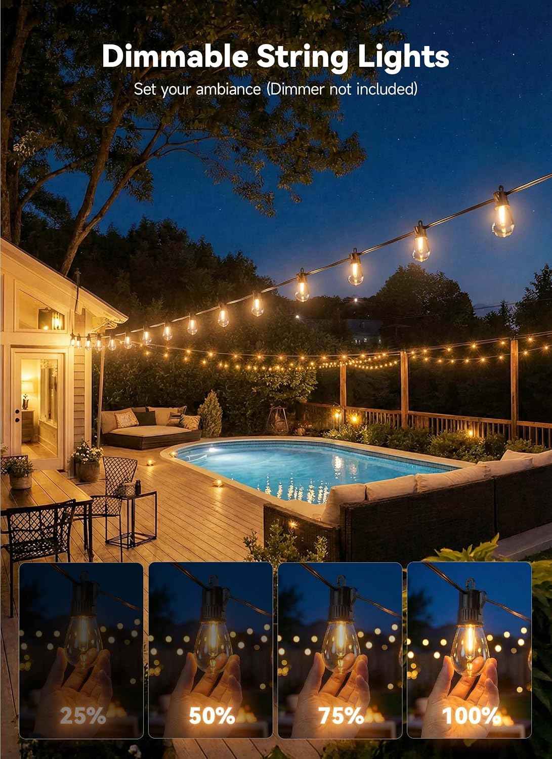 Minetom 101FT Outdoor String LED Patio Lights Waterproof,Shatterproof S14 Vintage Edison Bulbs,Commercial Grade Outside Hanging Lights Waterproof for Porch Deck Garden Backyard Balcony Cafe Bistro