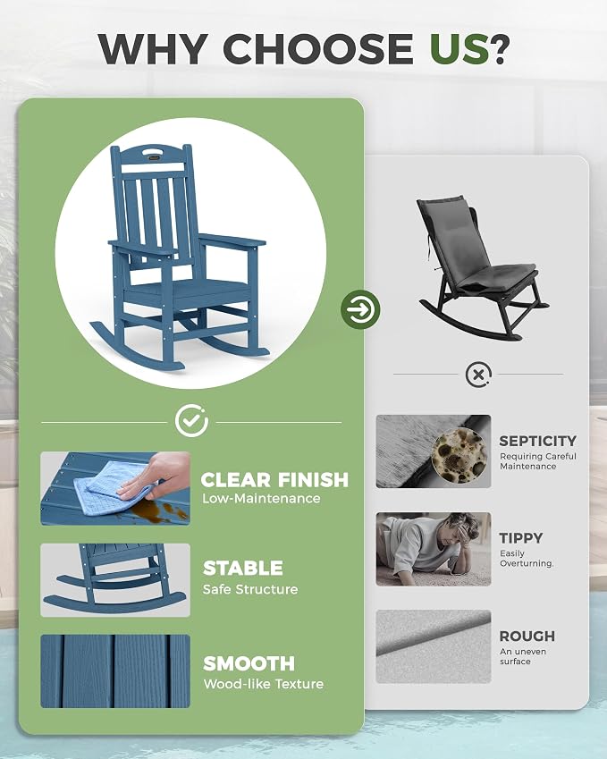 Oversized Rocking Chair Outdoor, High Back Porch Rocker Chair, HDPE All Weather - Image 8