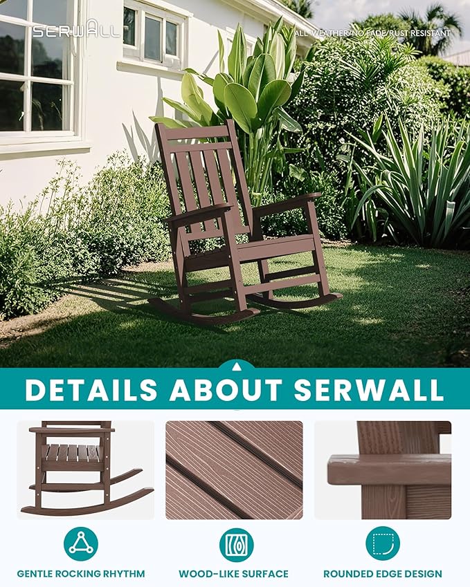 SERWALL HDPE Outdoor Rocking Chair Set of 8, Patio Rocking Chairs - Image 4