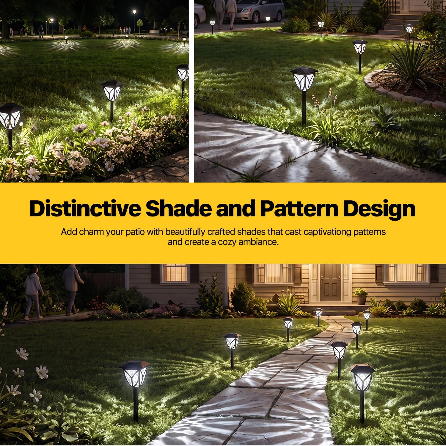 Ensenior Solar Lights Outdoor, 6500K LED Pathway Garden Lights, 6 Pack | IP65 waterproof landscape lighting, energy-efficient for yard, patio, walkway & planter, tool-free auto ON/OFF