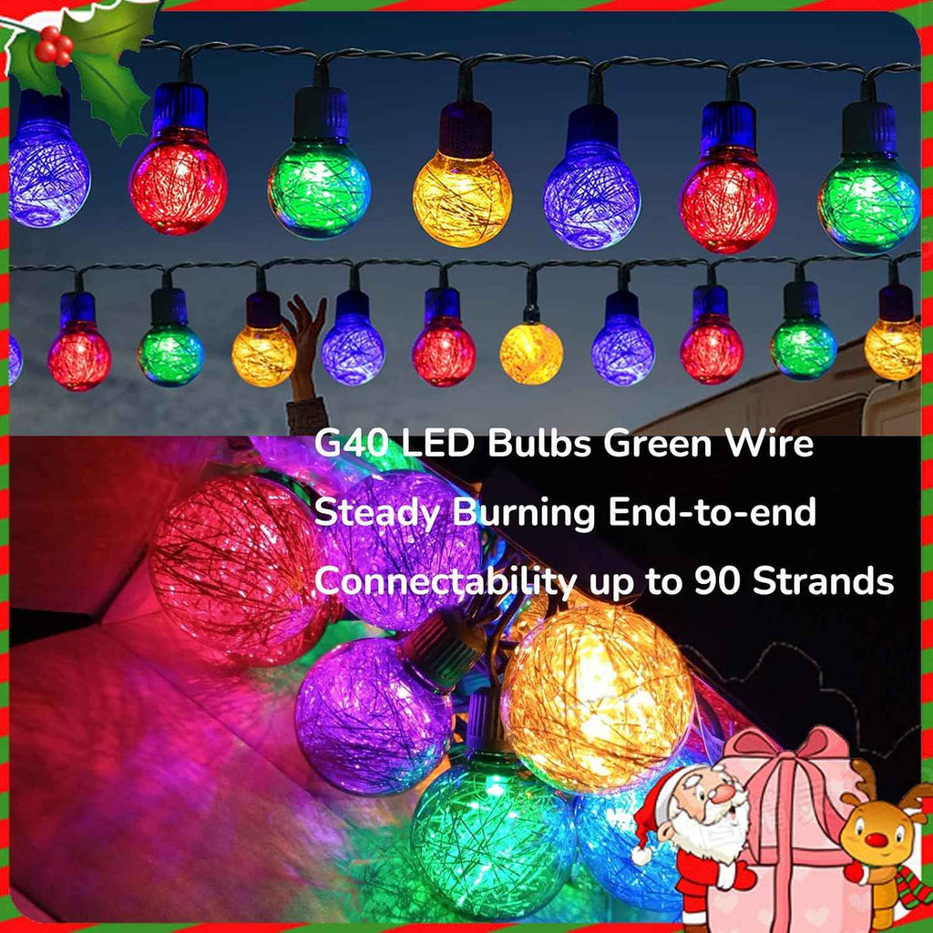 Waterproof Christmas G40 Globe String Lights 18FT 25 LED Plug in - Outdoor Colorful Patio Balcony Garden Hanging Decorations, Grinch Christmas Tree Lights for Porch, Camping & Party Use