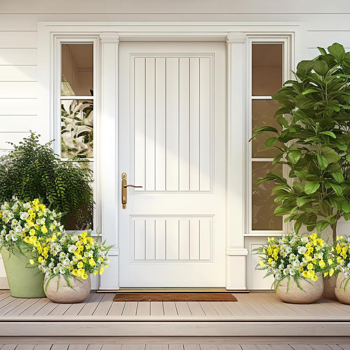 Outdoor Artificial Bushes Plants,UV Resistant Fake Greenery Stems Shrubs Faux Greenery for Outdoor Front Porch Window Box Decorations 8pcs