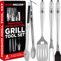Alpha Grillers Grill Tools Set, BBQ & Grilling Accessories Outdoor Utensils | Heavy-Duty Stainless Steel Spatula, Fork, Brush & Tongs, Great BBQ Gift for Men