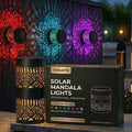 Solar Mandala Lights Outdoor Wall Projector Metal 7 Color Changing IP65 Waterproof Decorative Mounted Wireless Night Lighting for Yard Patio Fence Deck Pathway Garden Decor and Holiday Gifts