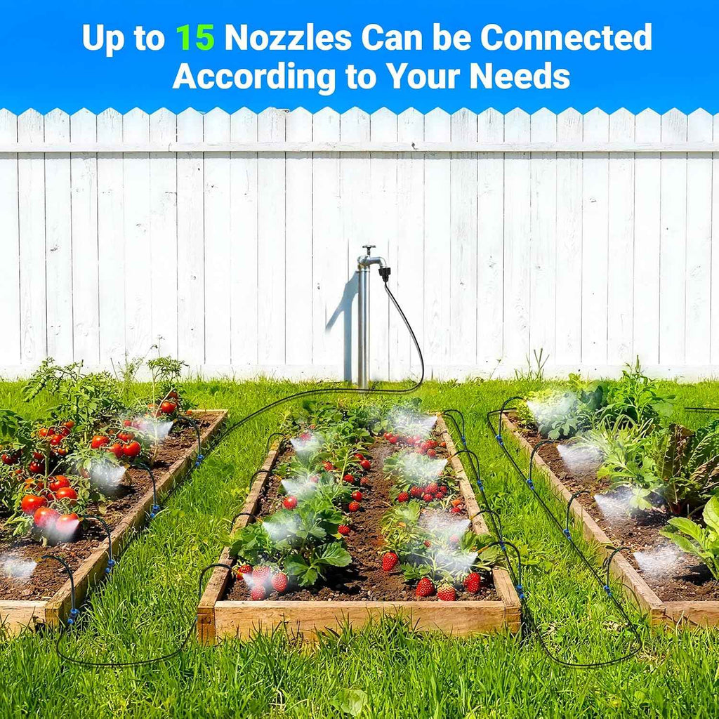 Thiswing 50FT 360° Adjustable Irrigation System for Garden | 1/4" Tubing, Automatic Watering Misting System with 15 Nozzles, Sprinkler for Garden, Yard, Lawn and Outdoor Plants