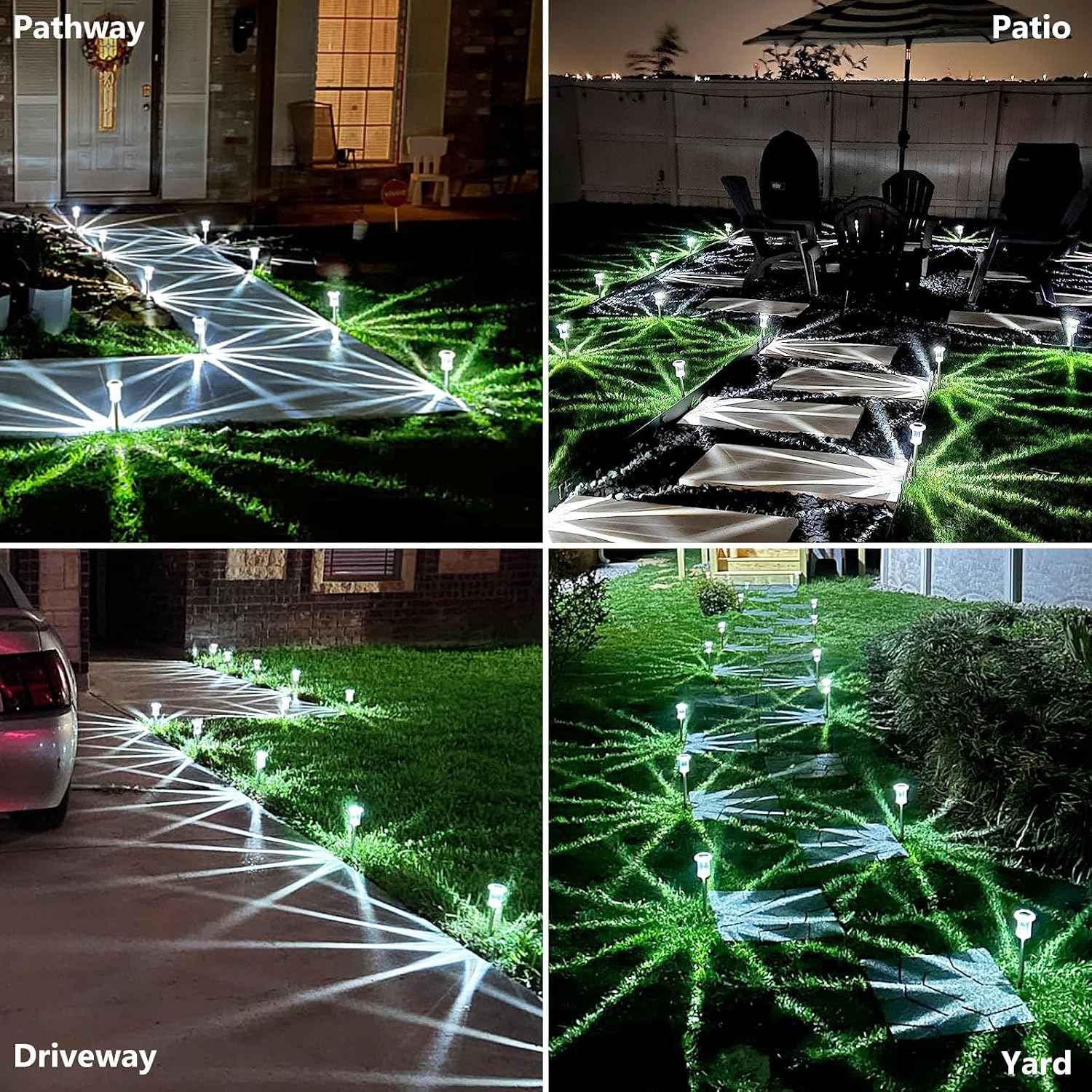 10 Pack Solar Pathway Lights Outdoor Waterproof, Cool White LED | Solar Lights Outdoor for Yard Garden Outside Walkway Driveway Landscape Lighting, Auto On/Off Stainless Steel Stake Lights