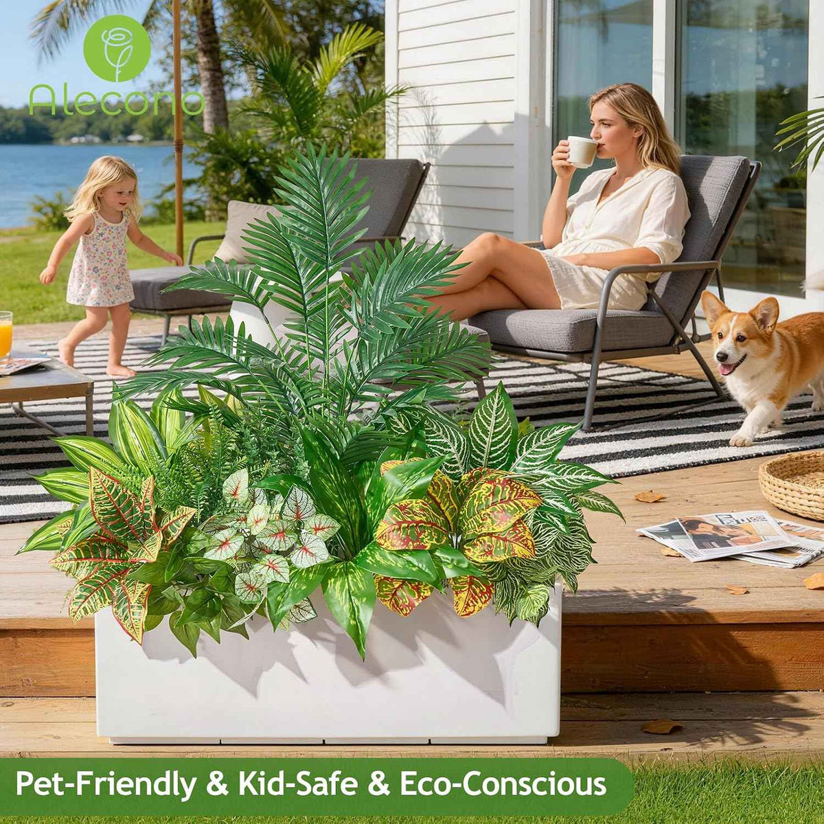 Alecono Artificial Plants Outdoor 11 Bundles UV Resistant Fake Greenery | Maintenance-Free Faux Stems for Window Box, Porch, Patio Decor & Outdoor Planters (No Planter Included)