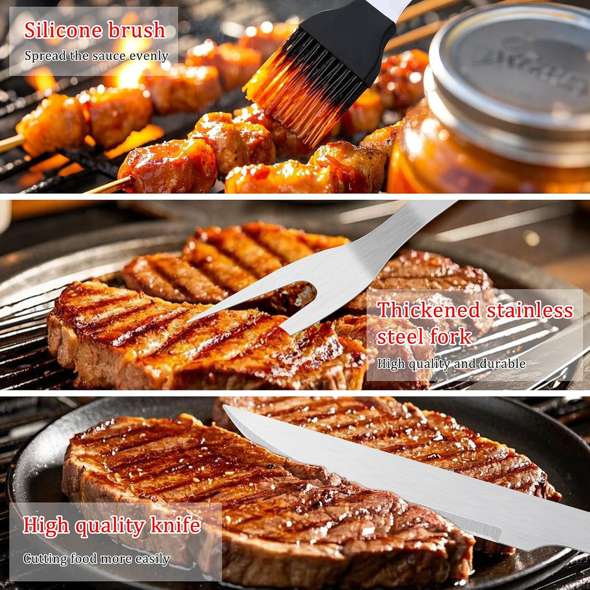 11-Piece Grill Tools Set, BBQ Grilling Accessories with Tongs & Spatua | Stainless Steel Portable Grill Tools Kit with Hooks & Apron Storage Bag for Camping, Grilling Gifts for Men Dad