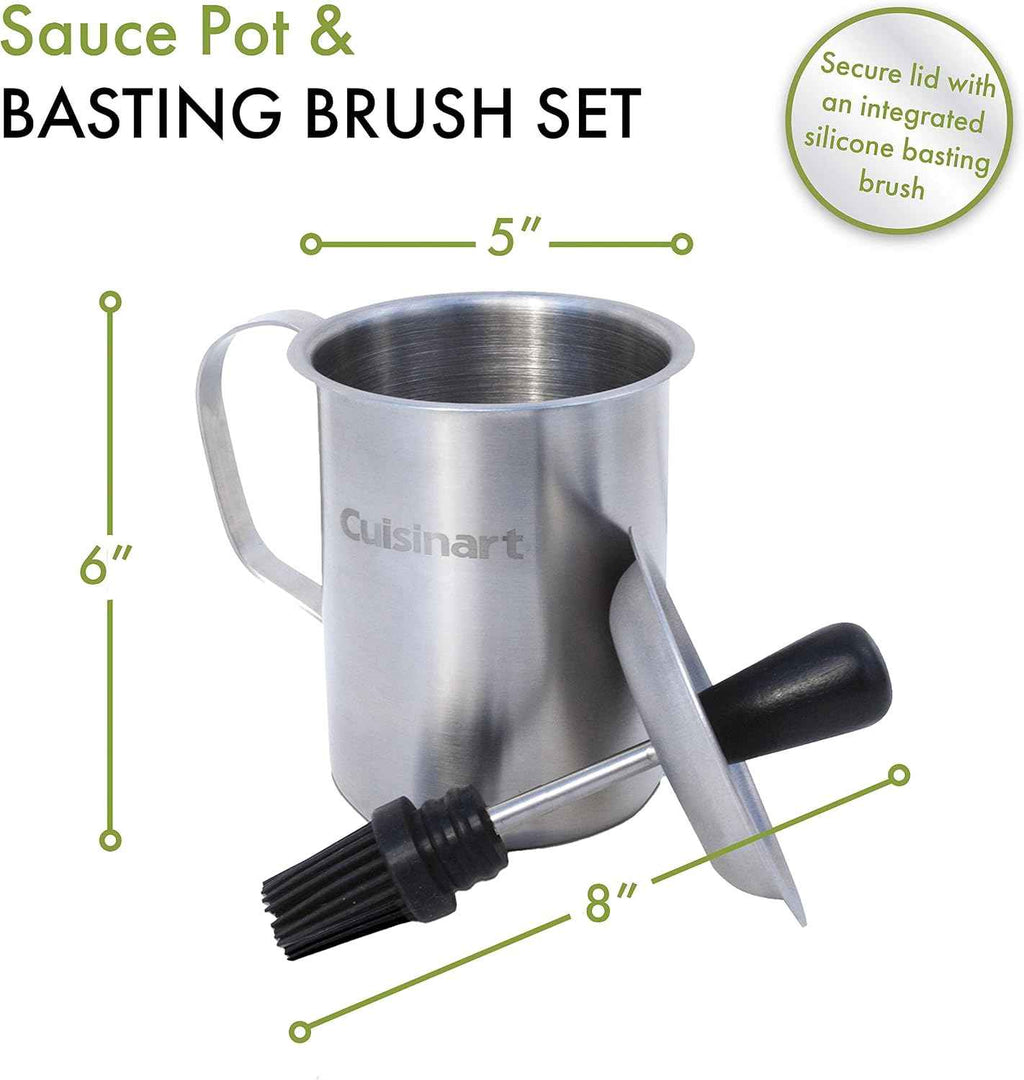 Cuisinart Sauce Pot and Basting Brush Set, 16 oz. Stainless Steel Grill Accessory with Silicone Basting Brush for Cooking & BBQ, Easy to Clean BBQ Accessories for Smoking and Grilling