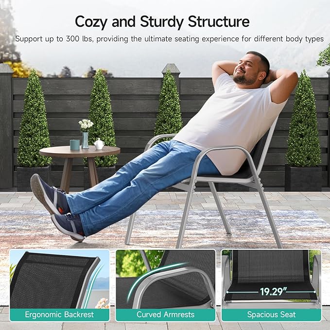 Patio Chairs Set of 6, Easily Set Up Stackable Outdoor Dining Chairs - Image 7